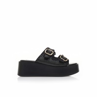Flatforms μαύρα ψάθινα με διπλή ρυθμιζόμενη φάσα