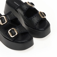 Flatforms μαύρα ψάθινα με διπλή ρυθμιζόμενη φάσα