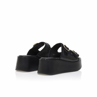 Flatforms μαύρα ψάθινα με διπλή ρυθμιζόμενη φάσα