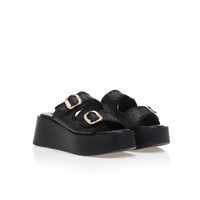 Flatforms μαύρα ψάθινα με διπλή ρυθμιζόμενη φάσα