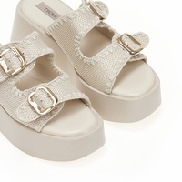 Flatforms μπεζ ψάθινα με διπλή ρυθμιζόμενη φάσα