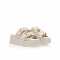 Flatforms μπεζ ψάθινα με διπλή ρυθμιζόμενη φάσα