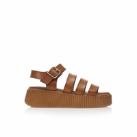 Flatforms κάμελ δερματίνη με πολλαπλά λουράκια