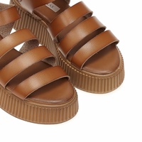 Flatforms κάμελ δερματίνη με πολλαπλά λουράκια