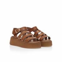 Flatforms κάμελ δερματίνη με πολλαπλά λουράκια