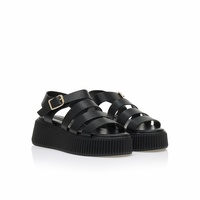 Flatforms μαύρα δερματίνη με πολλαπλά λουράκια
