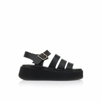 Flatforms μαύρα δερματίνη με πολλαπλά λουράκια
