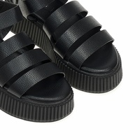 Flatforms μαύρα δερματίνη με πολλαπλά λουράκια