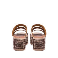 Flatforms κάμελ με μπρονζέ δερματίνη με λουριά