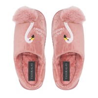 Παντόφλες σάπιο μήλο σουέτ με γούνα σχέδιο Flamingo