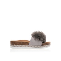 Flatforms γκρί σουέτ με pom pom