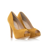 Γόβες μουσταρδί σουέτ με φιάπα peep toe
