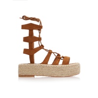 Flatforms gladiator κάμελ σουέτ με κορδόνια