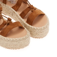 Flatforms gladiator κάμελ σουέτ με κορδόνια