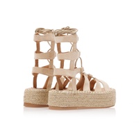 Flatforms gladiator μπεζ σουέτ με κορδόνια