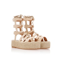 Flatforms gladiator μπεζ σουέτ με κορδόνια
