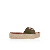 Flatforms πράσινα δερματίνη με διακοσμητική αγκράφα στη φάσα