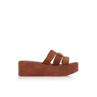 Flatforms κάμελ δερματίνη με ανάγλυφο λουράκι