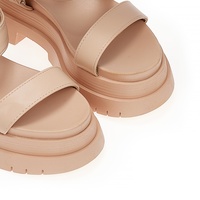 Flatforms nude δερματίνη με διπλή φάσα και λουράκι στον αστράγαλο