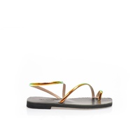 Χειροποίητα σανδάλια ιριδίζον μεταλλιζέ δερματίνη με λουράκια και σχέδιο δαχτυλίδι