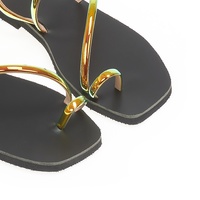 Χειροποίητα σανδάλια ιριδίζον μεταλλιζέ δερματίνη με λουράκια και σχέδιο δαχτυλίδι