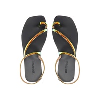 Χειροποίητα σανδάλια ιριδίζον μεταλλιζέ δερματίνη με λουράκια και σχέδιο δαχτυλίδι