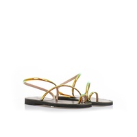 Χειροποίητα σανδάλια ιριδίζον μεταλλιζέ δερματίνη με λουράκια και σχέδιο δαχτυλίδι