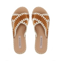 Flatforms κάμελ σουέτ με ψάθινη σόλα