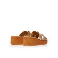 Flatforms χρυσά δερματίνη με λουράκι από στρας
