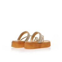 Flatforms χρυσά δερματίνη με λουράκια από στρας και σχέδιο δαχτυλίδι